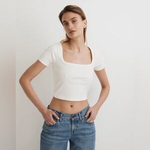 NWT Madewell Square-Neck Crop Tee in Sleekhold - Medium - Ivory